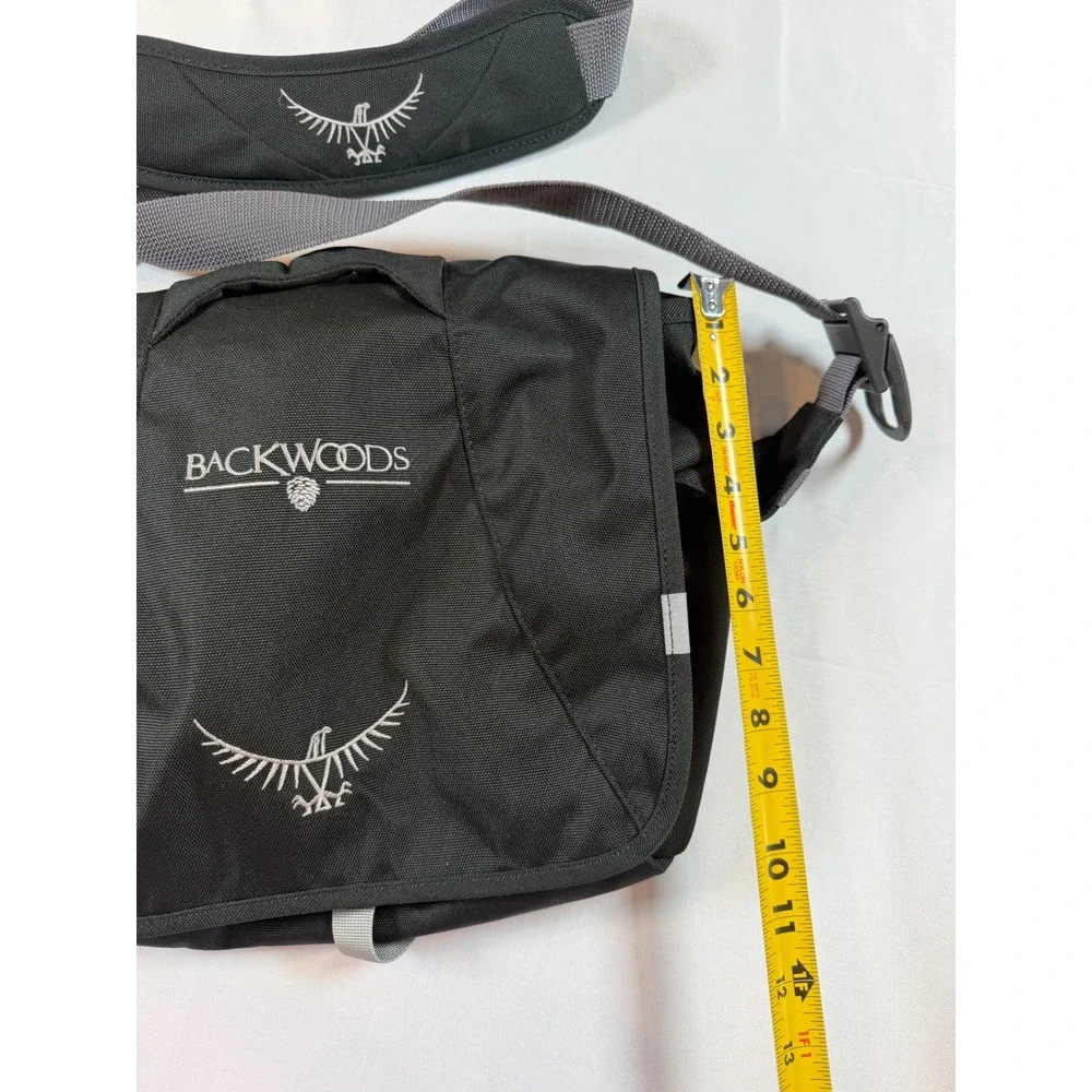 Osprey Backwoods Flap Messenger Bag Black Crossbody Shoulder Bag Strap Logo